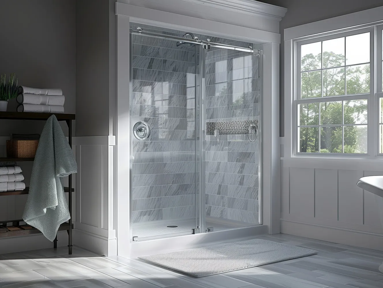 Clear glass shower door option you can compare during a free glass shower door estimate Chicago visit